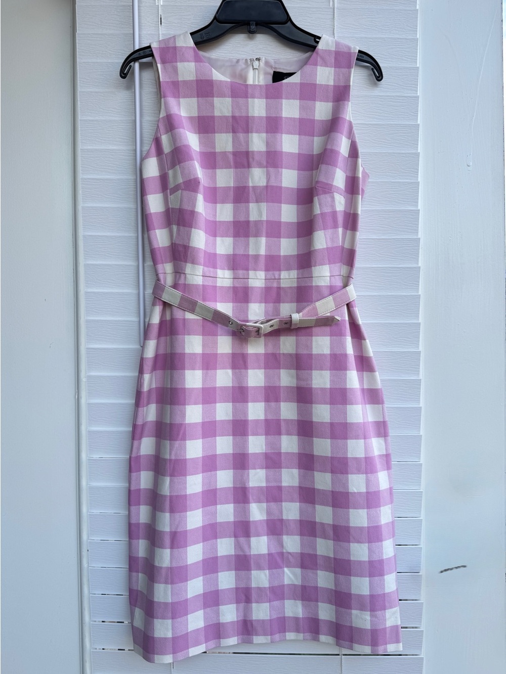 J.Crew Gingham Plaid Sheath Dress Belted Sleeveless Size 6 Cotton Stretch - Picture 3 of 12